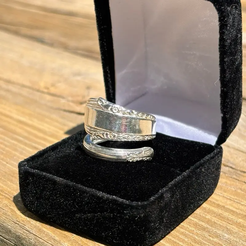 Sterling Silver Floral Spoon Ring, US Size 8.5