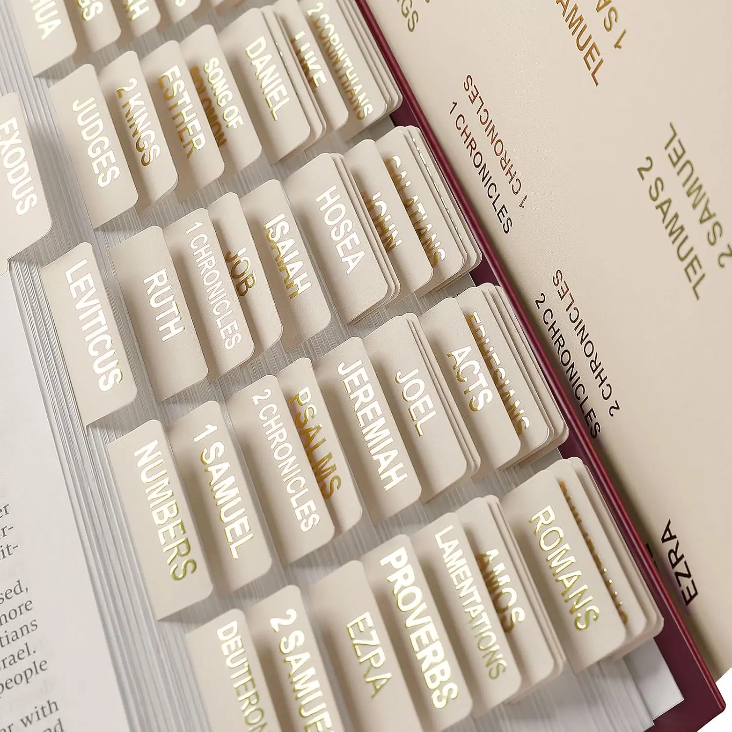 Laminated Bible Tabs for Women, 100 Tabs, Bible Book Tabs for Study Bible, Large Print Bible Tabs(Gold Foil Embossed Lettering), Cream Bible Labels Tabs