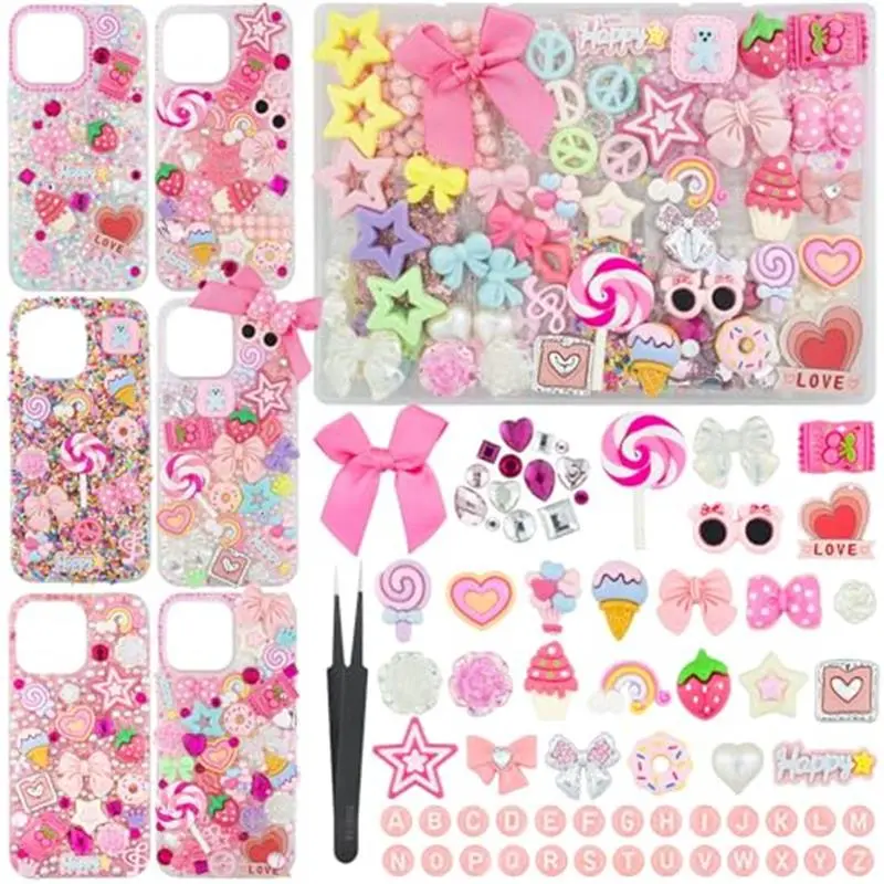 1430 Pcs Junk Phone Case Decoration Kit, Charms for Customizing Cases, Kawaii Bow, Letter Beads, Nail Accessories, Flatback Pearls, Rhinestones, Cute Aesthetic Decor for Personalization Configuration