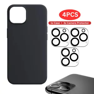 4Packs Set including 3pcs Camera Lens Protector and 1x Black Phone Case for iPhone Models 16, 15, 14, 13 12, 11, Pro, Plus, Pro Max, Mini, Black cover, Camera Lens Protector
