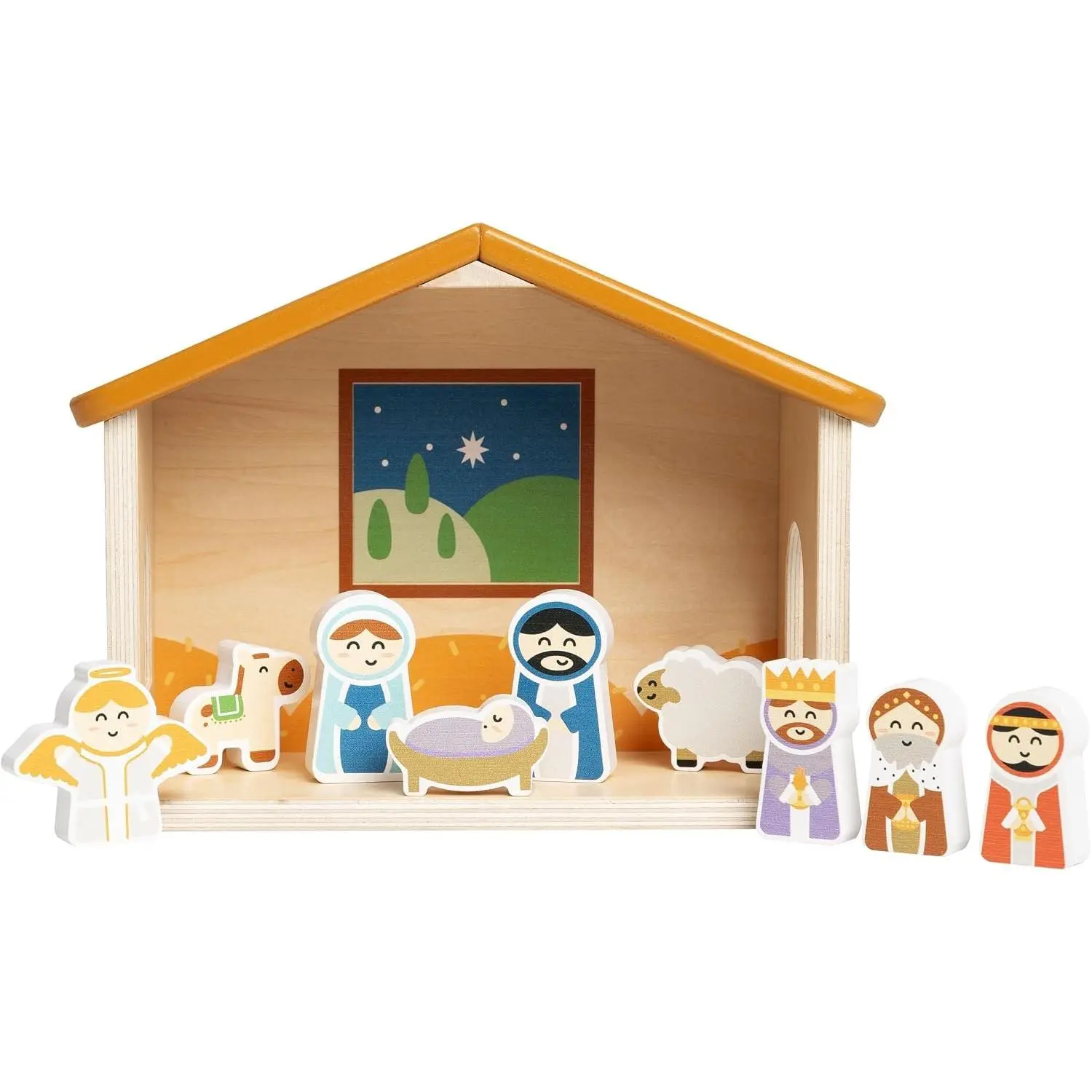 Kate & Milo Wooden Nativity Playset | Christmas Story Toy, 10-Piece Nativity Scene with Figures, Classic Wooden Playset, Nursery Decoration, Ages 18 Months+