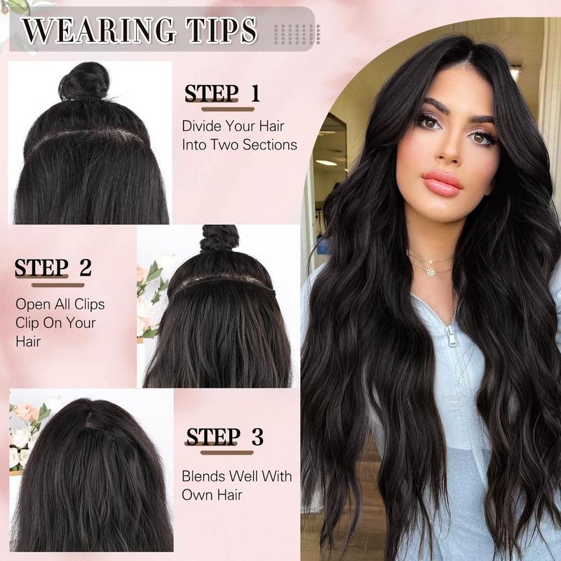 Fxmongyi Clip-in Hair Extensions 24/20 inch Synthetic Long Wavy 4PCS Thick Hairpieces Double Weft Natural Hair Extensions for Women Fxmongyi Clip-in Hair Extensions 24/20 inch Synthetic Long Wavy 4PCS Thick Hairpieces Double Weft Natural Hair Extensions for Women