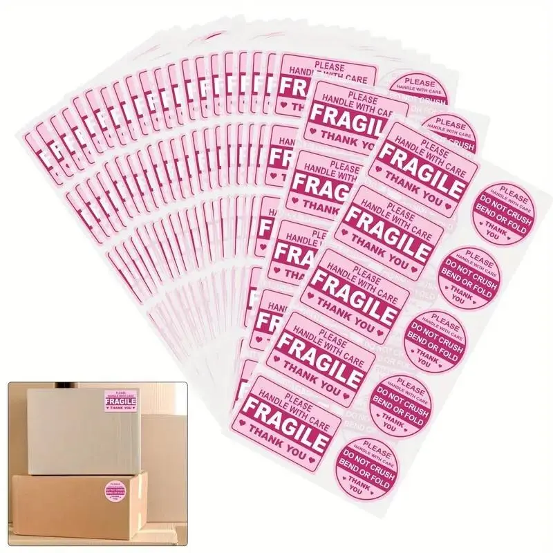 100pcs Fragile Item Warning Labels, Essential Packaging Stickers for Boxes, Round Labels, Clear Handling Instructions for Safe Shipping