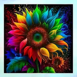 5D DIY Full Drill Round Diamond Painting - Diamond Painting Kit Colorful Sunflower Mosaic Canvas DIY Wall Art, Home Wall Decoration