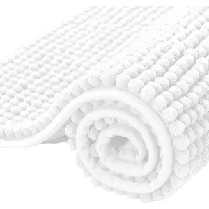 Bathroom Rugs Chenille Bath Rug Soft Short Plush, Water Absorbent Shower Mat Quick Dry Machine Washable(White,16" x 24")