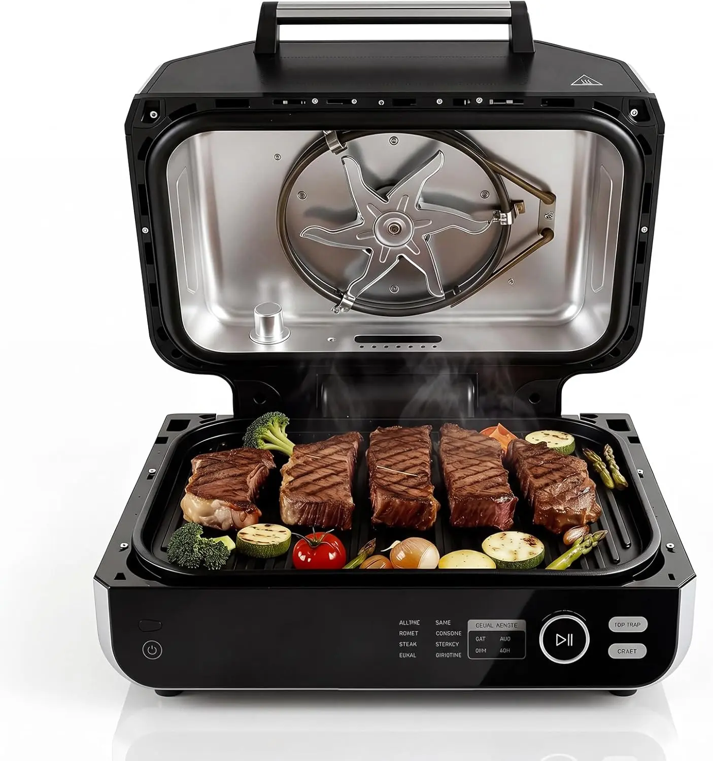 8-In-1 Multifunctional Electric BBQ Grill Indoor & Outdoor Multi-Cooking Mode Air Fry Bake Roast Steak Broil Dehydrate Machine With Non-Stick Coating & Fry Basket 4-Level Adjustable Temperature 140-450℉