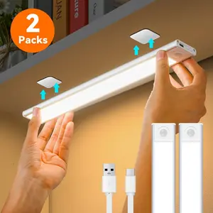 Two-Pack Rechargeable Motion Sensor LED Lights, Magnetic Wire-Free Under Counter Lighting, Battery Powered Under Cabinet Light, Adjustable Brightness & Color Night Light for Kitchen Bedroom Bedside Staris Bathroom Pantry Hallway