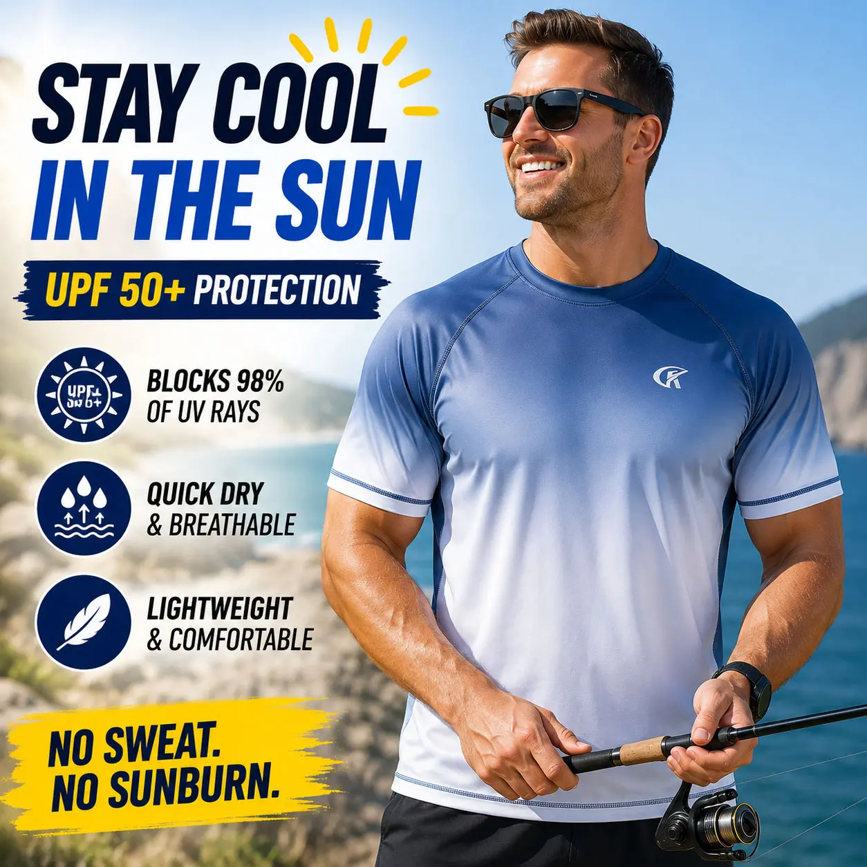 YUYANGDPB Men's Athletic Shirt UPF 50+, Short Sleeve Dry Fit Performance T-Shirt, Breathable Workout Top for Fishing, Hiking & Daily Wear, Daily Wear Sportswear, Athletic Top, Dry Fit Tees, Upf 50+ Sports T-Shirt