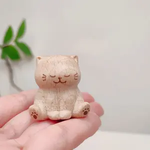 1pc Wooden Splitting Cat Hand-carved Creative Wooden Money-Carrying Cat Decorative Small Statue for Home Interior Desk Decorative Figurines