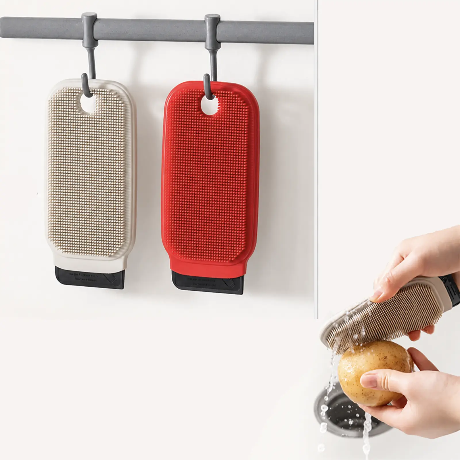 Dual-Sided Vegetable Brush, TPR Produce Scrubber for Fruits, Potatoes and Kitchen Cleaning,Fast Deep-Clean Produce Brush for Fruits & Vegetables, Dual-Sided TPR Kitchen Scrubber