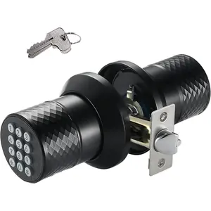 Keypad Door Knob Lock, Keyless Entry Door Knob with Anti-Slip Handle, Auto Lock,  Black Door Knob, Safe and Easy Installation for , Office, Hotel and Garage