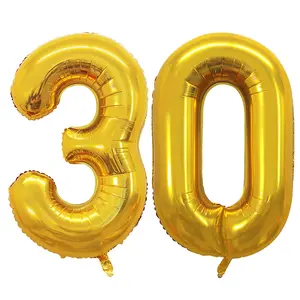 42 Inch Gold Number 30 Foil Balloons for 30th Birthday Anniversary Party Decor