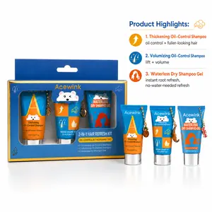 Acewink 3-in-1 Haircare Daily Refresh Kit - Waterless Dry Shampoo Gel Cleanser, Oil-Control Volumizing Shampoo, Travel-Size Root Care for Oily & Flat Hair (Great Gift Option) Lightweight Clear