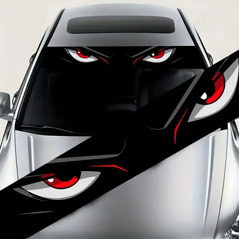 Cool Devil Eyes Windshield Banner Sticker - Aggressive Evil Eye Vinyl Decal, Portable Gothic Edgy Cool Car Decorations, DIY Exterior Modification Accessory for Cars/SUVs Front Rear Windows