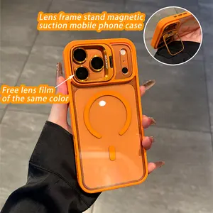 iPhone17 16 15 14 13 12 Max Plus Pro Magnetic Mobile Phone Case with MagSafe Camera Ring Holder, Military-Grade Protection, Anti-Fall, Non-Yellowing, Wireless Casing Protector Cover, Black Silicone