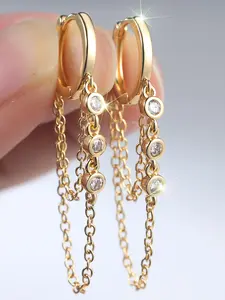 Elegant Chain Earrings Ring Design, Synthetic Zircon Stackable Earrings, Ideal for Women and Girls, Perfect for Holidays, Engagements, Anniversaries