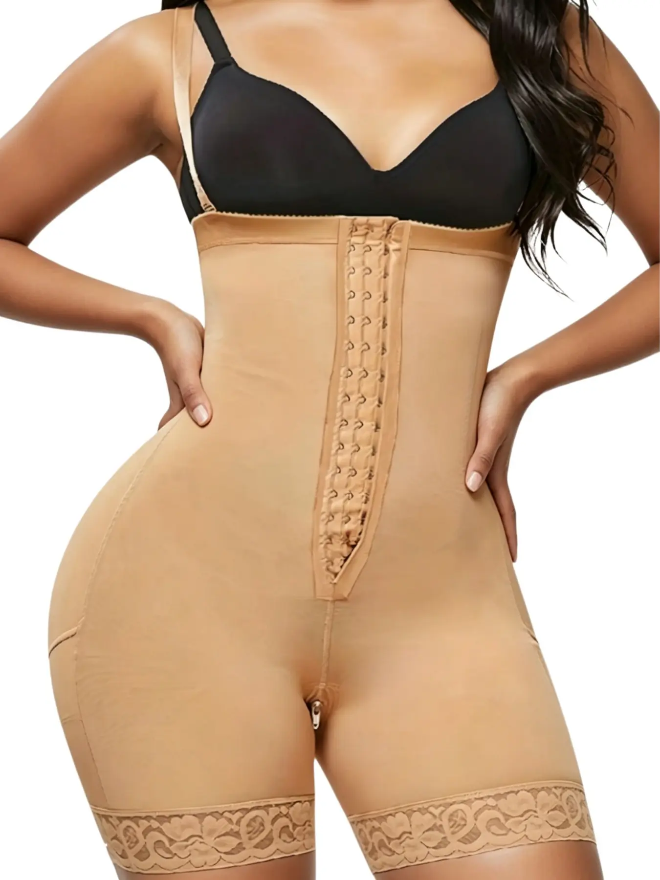 1 Count Women's Detachable Strap Colombian Shapewear, Wave Trim Shapewear, Fajas, 3-Row Hook Closure Shapewear Bodysuit, Anti-Slip Jumpsuit, Crotch Zipper Body Shaper, High Waist Compression Body Shaperwear, Great For Daily Commute & Casual Hangouts