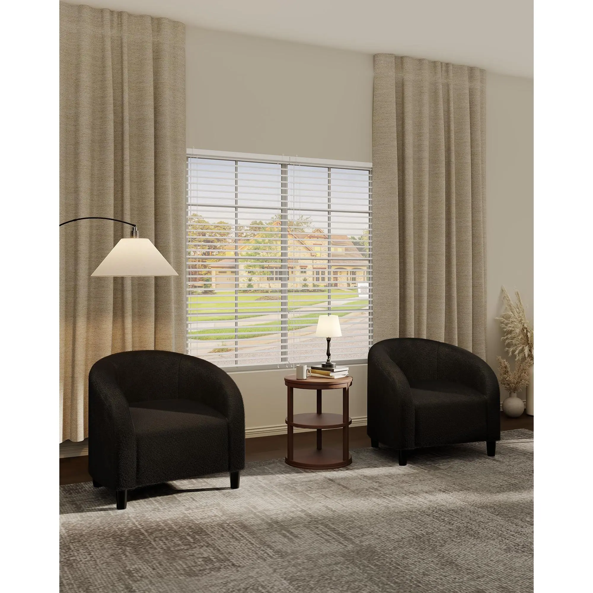 Comfortable 2-Piece Accent Chair Set – Modern Bouclé & Sherpa Barrel Chairs with Round Back – Ideal for Living Room, Bedroom, Reading Room, Reception – Versatile for Lounge, Waiting Area, Café, Balcony
