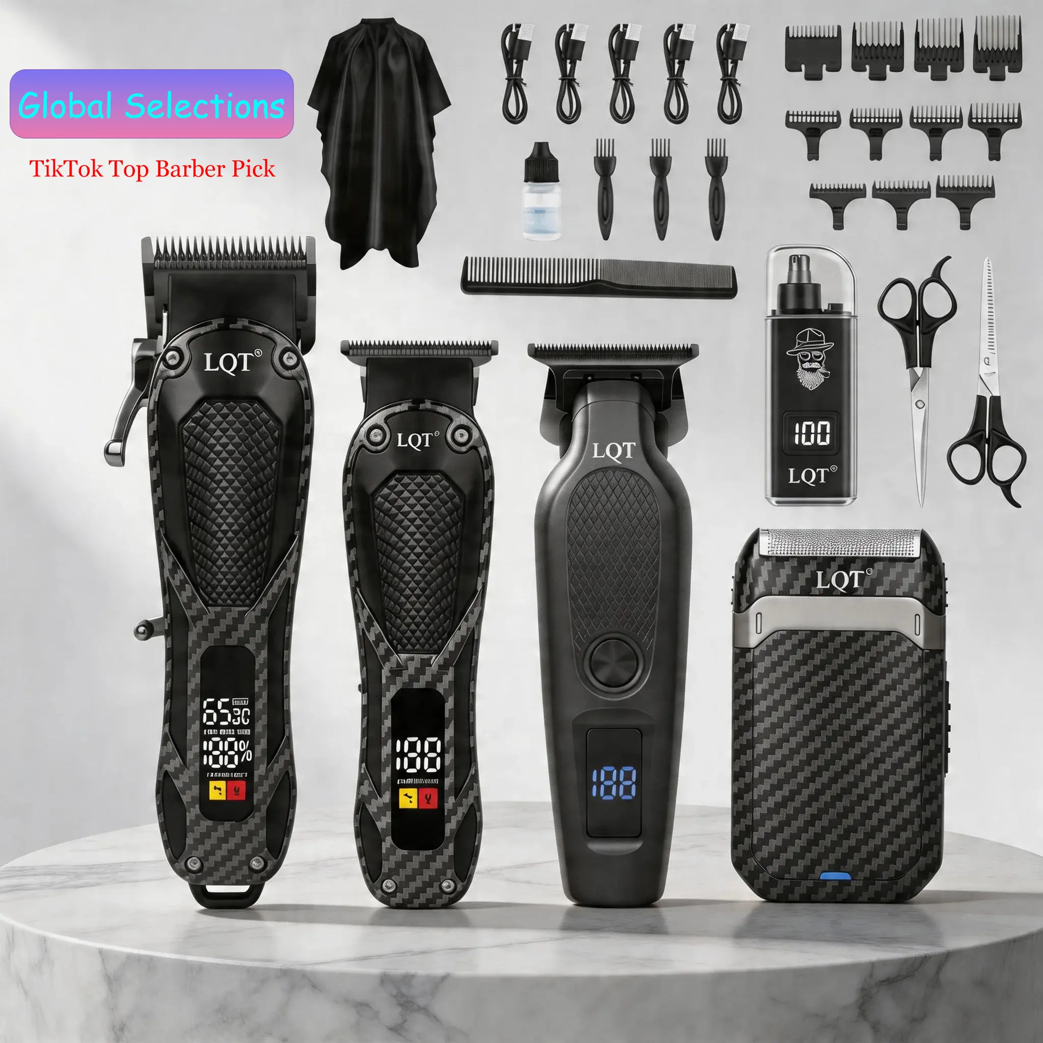 LQT 5-in-1 Professional Hair Clipper Set for Men, Barber Grooming Kit with Main Clipper, T-Blade Trimmer, Detail Trimmer, Electric Shaver & Nose Hair Trimmer, Cordless LED Display, Full Hair Cutting Kit for Home & Barbershop, Gift