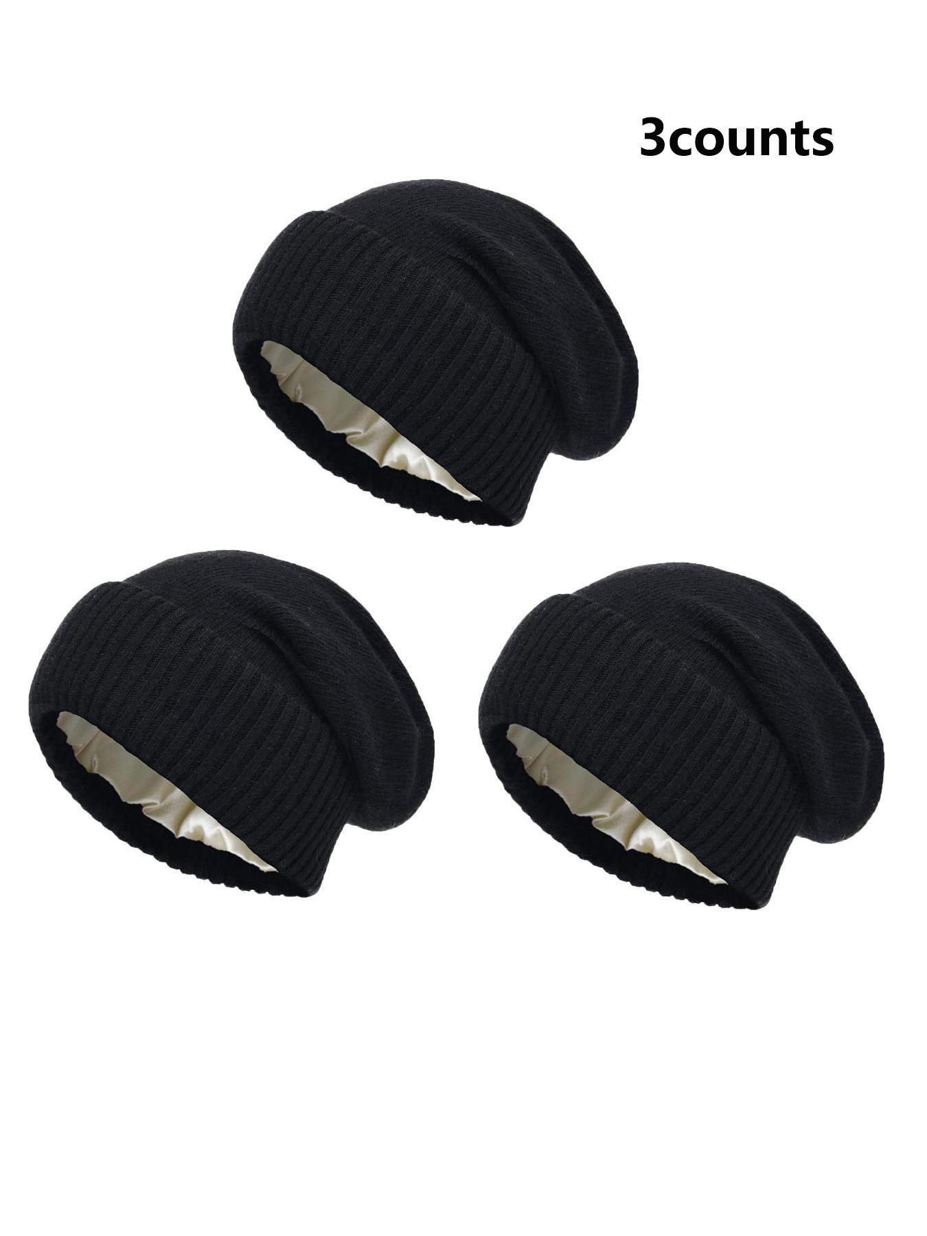 New Wool Blend Satin Lined Knit Beanie Hat, Lightweight Unisex Soft Loose Fit Warm Cap for Fall & Winter, Casual Style