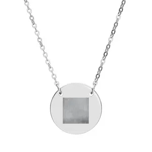 Engraved Square Accent Circle Necklace | Personalized Engraving Pendant