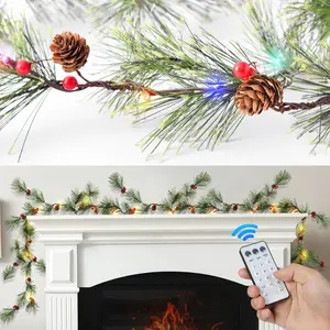 Christmas Smokey Pine Garland,7ft Natural Rustic Christmas Garland with Multicolor Lights and Remote Control, Ideal for Decorating Rooms,…