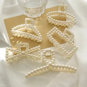 Temperament pearl grab clip female summer high sense large hairpin Korean shark clip back head clip headdress