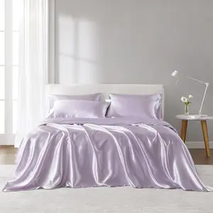 360 Stand King Size Bed Polyester Satin Luxury Sheet Set, MPE20-1154, 108x102x0.13 in, Lilac, Oeko-Tex Safe