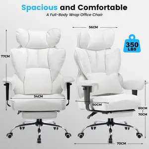 【Summer Sale】COMHOMA Plus Size High-Back Office Chair, Leather Gaming Chair with Footstool Executive-Grade, Ergonomic Office Chair Featuring Pocket Spring Lumbar Support and Height-Adjustable Soft Armrests