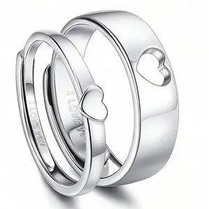 Couples Heart Matching Rings Silver Tone with I Love You Engraving Perfect Gifts for Couples Elegant and Romantic Design