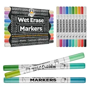 Wet Erase Markers - 10 Pack Double Sided 20 Color Pack, Erasable Markers for Writing on Glass &amp; More