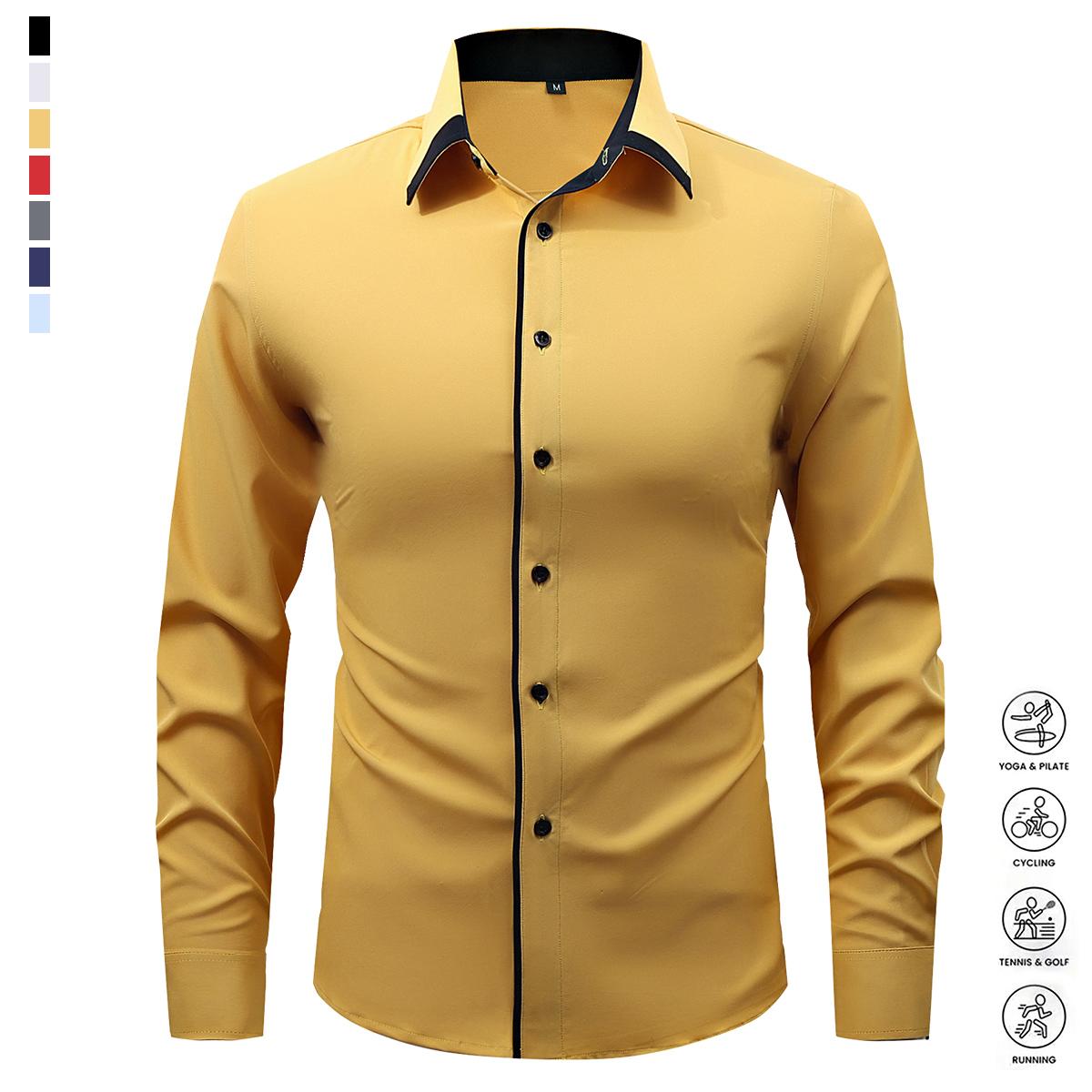 Pack of 5 Casual Color Block Men's Long Sleeve Button Down Shirt, Men's Spring & Autumn Mature Shirt