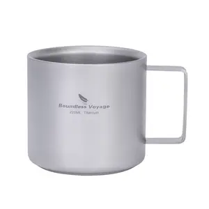 Boundless Voyage Titanium Coffee Cup with Fixed Handle, Ultra-Light Portable Titanium Water Mug, Dual Layer Heat-Resistant Tea Cup