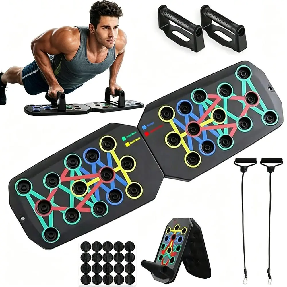Portable Multi-Grip Push-Up Board System, Compact Home Gym Strength Training Equipment for Chest-Focus & Abdominal Workouts