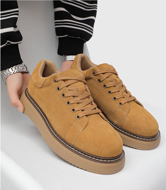 Vintage Workwear Icon: Camel Suede Platform Casual Shoes