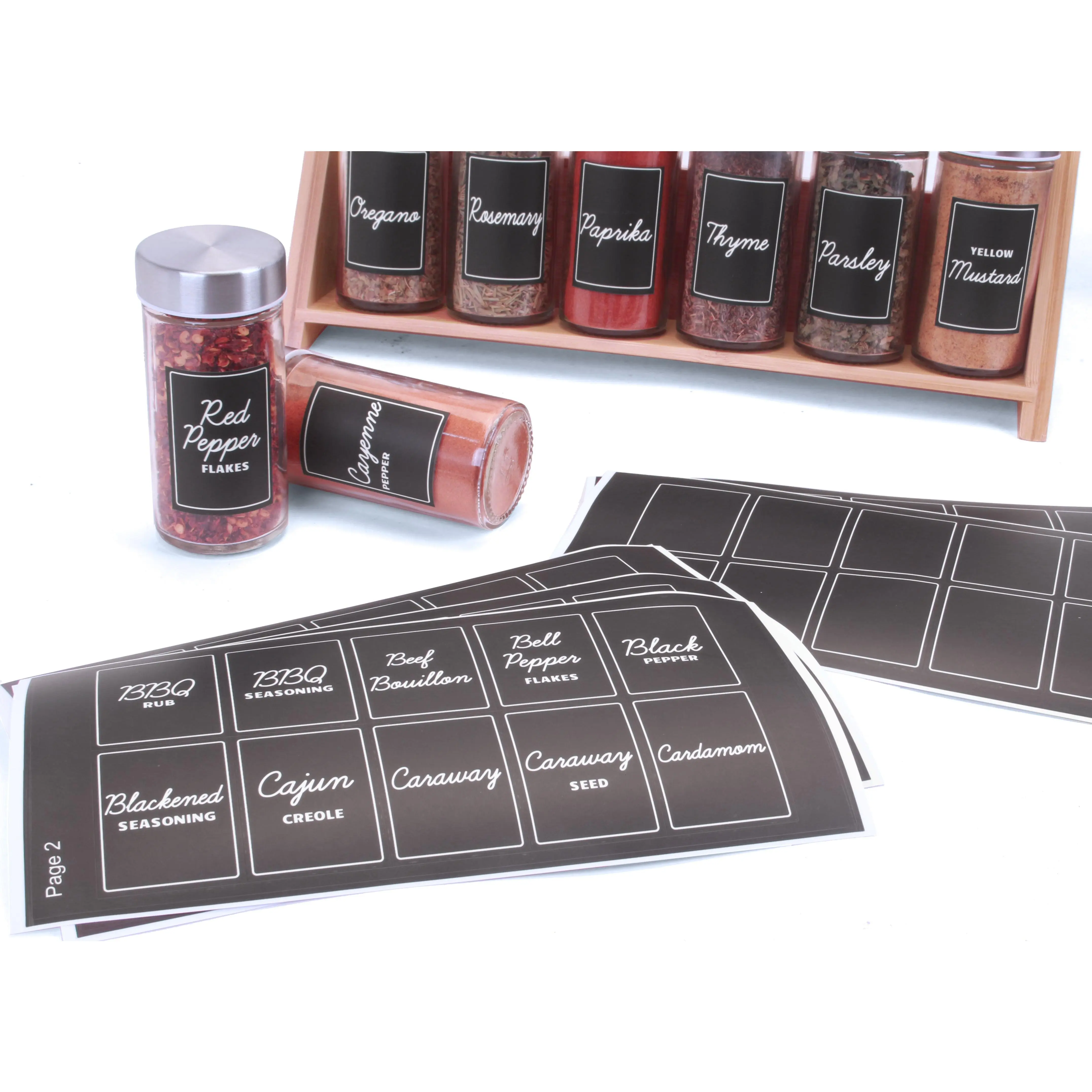 Orii Spice Labels - Black Rectangular - 160 Pre-printed +20 Blank
