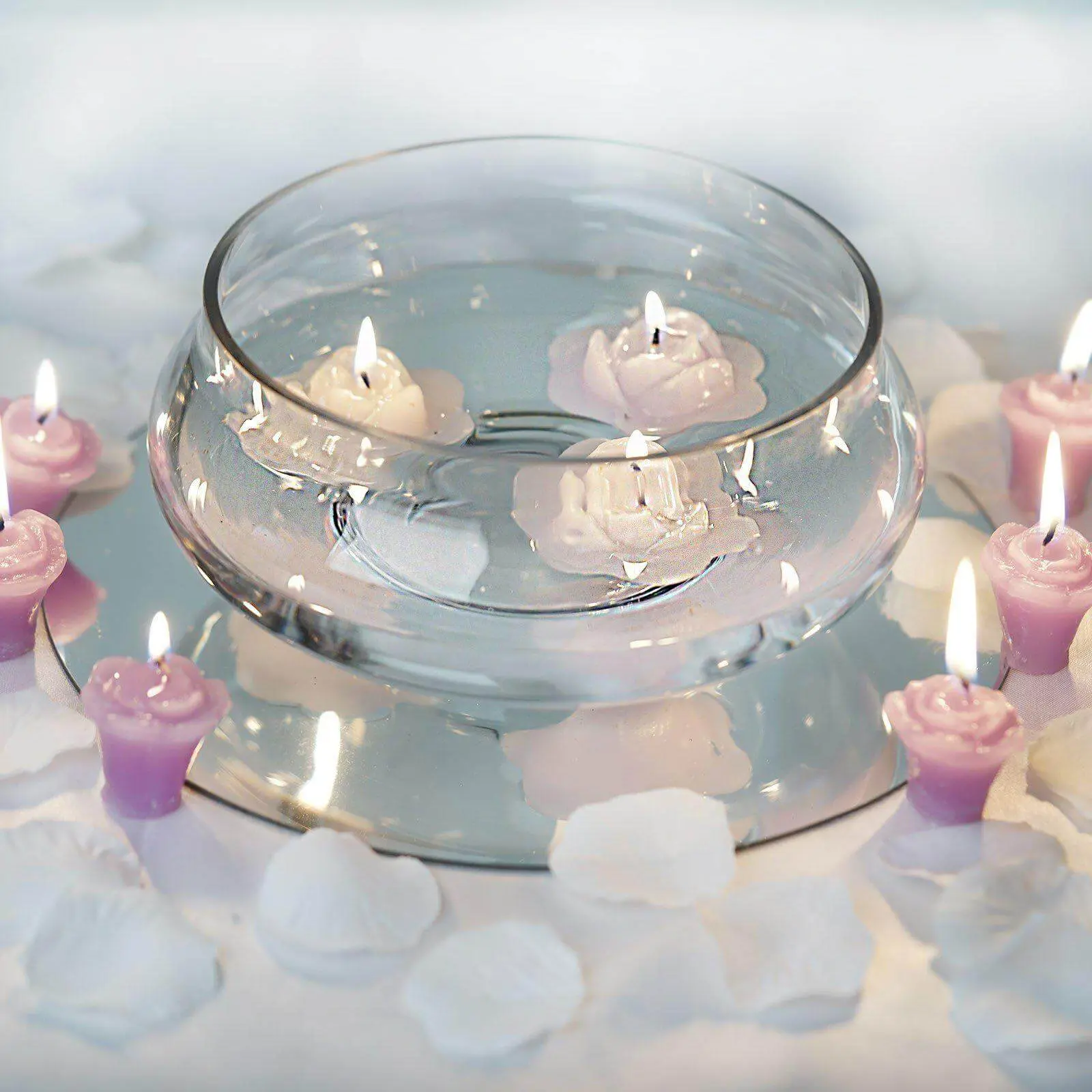 7 in Decorative Glass Floating Candle Bowl, Multi-Purpose Candle Stand - House Decor Table Centerpiece, Room Decor