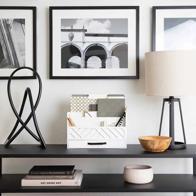 BLU MONACO Wood Desk Organizer with Drawer - Bill Mail Storage Organizer and Sorter for Storage, Countertop and Kitchen - 11.875 x 7.5