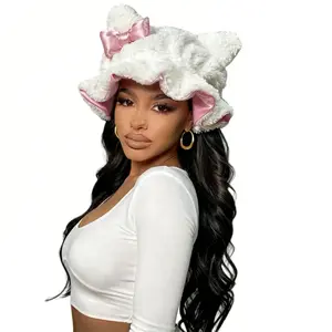 Luxury Kitty Cute Teddy Bonnet,Daily Hair Care and Protection with SatinLining & Cute Ears No Frizz All ComfortStylish Curl Protection for Daily Hair Care Durable Halloween Party hair bonnet,Cute Comfortable Stylish