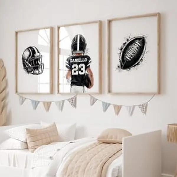 Custom Name Football Wall Art Set of 3 Prints Graffiti Decor, Home Office Art