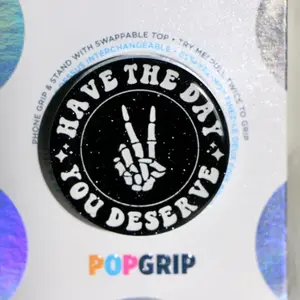 Have The Day You Deserve Sparkly Black Resin Phone Grip, Reader Accessory, Bookish Grip magnetic mount