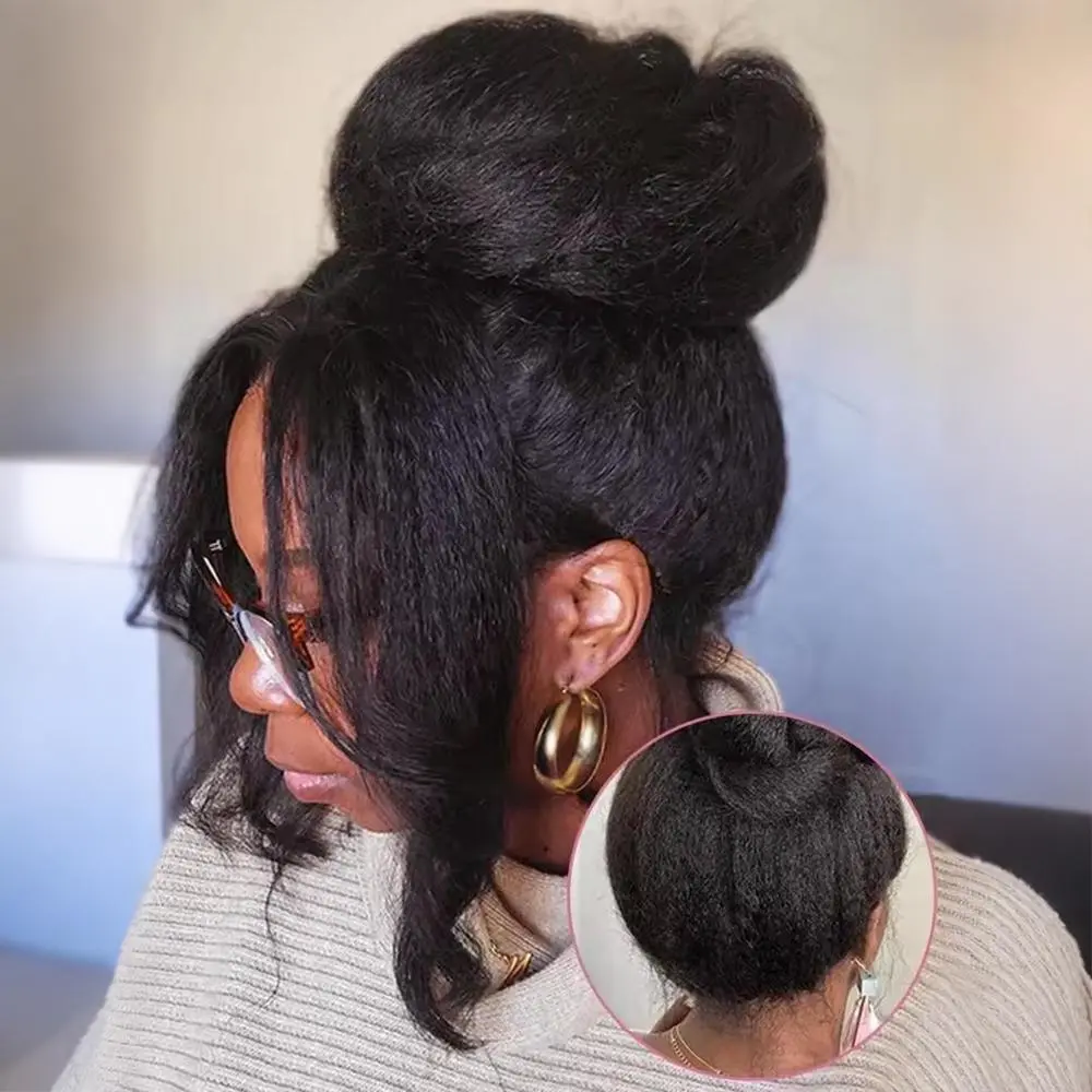 360 Full Lace Kinky Straight Lace Front Wigs 360 Lace Frontal Wig Real Human Hair Pre Plucked With Baby Hair 180% Density Yaki Straight Transparent HD Glueless Lace Wig Human Hair Wigs For Women