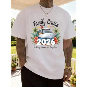 White Tops, Family Cruise 2026 Vacation Trip Family Matching Cruise Ship Gift Tees T-Shirt, Women's Round Neck Short Sleeve T-Shirt Fashion Graphic Tees Women Top Men's And Wowen's Graphic Tees  Gift For Valentine's Day Summer Shirts