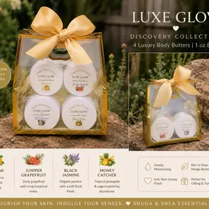 Shuga & Shea Essentials Luxe Glow Discovery Collection | 4 Luxury Body Butters | 1 oz Each