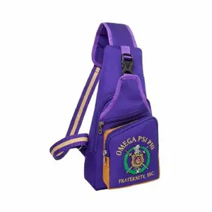 Omega Psi Phi (ΩΨΦ) Fraternity, single Shoulder Crossbody Sling/Shoulder bag with USB Port, Embroidered Organizational Shield in Front