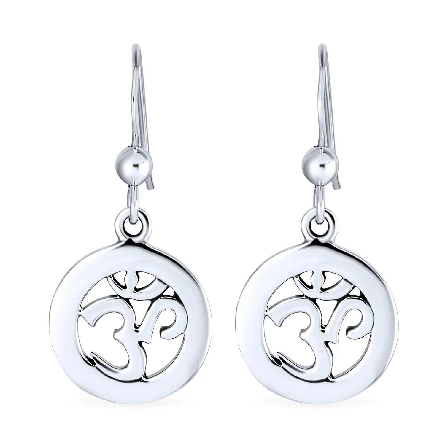 Spiritual Amulet Aum Om Ohm Dangle Earrings Sanskrit Symbol Sterling Silver