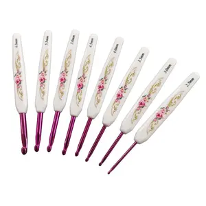 8Pcs Crochet Hooks – Vintage Print Aluminum Knitting Set