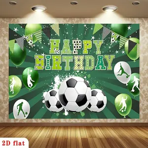 1PC,2D Flat Backdrop Soccer Theme Birthday Party Decoration Backdrop, Children's Birthday Arrangement Banner, Photo Shooting Backdrop, Festival Party Decoration Supplies, Green Soccer Balloon Pattern