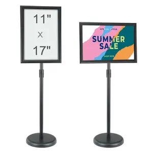 VEVOR Pedestal Sign Holder,  11 x 17 Inch Vertical and Horizontal Adjustable Poster Stand, Heavy-Duty Floor Standing Sign Holder with Round Base for Display, Advertisement, and Outdoor, Black