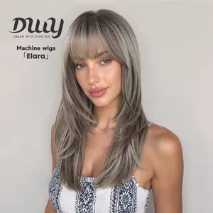 Elara-DWY Long-length Body Wave Smoky Silver Gery Highlights Glueless Synthetic Wig for Women 24 Inches, Women's Clothes, Wedding